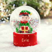 Personalised Elf Christmas Glitter Snow Globe - Name