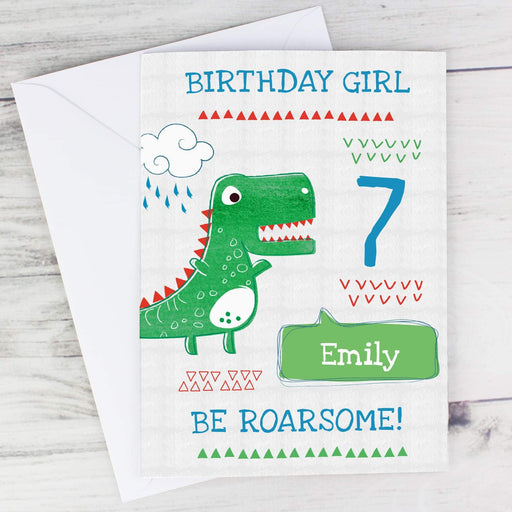 Personalised Be Roarsome Dinosaur Birthday Age Card - Myhappymoments.co.uk
