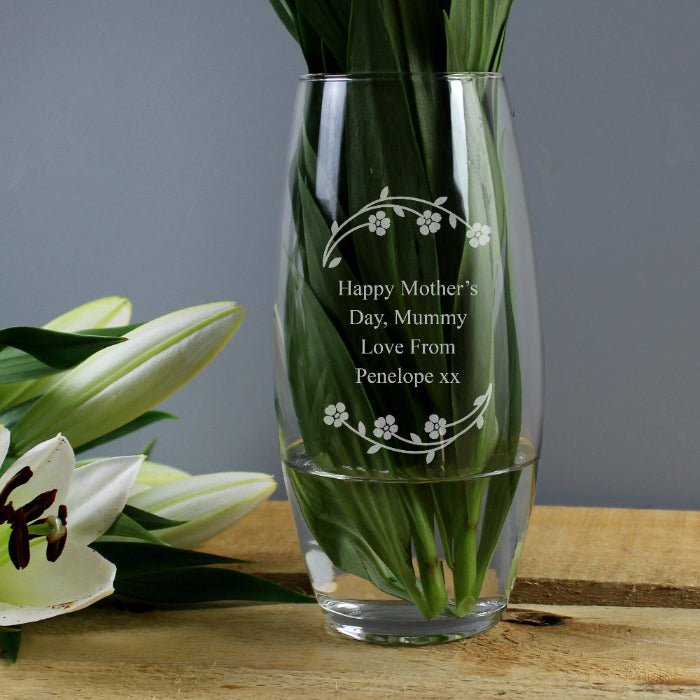 Engraved Glass Vase - Floral Design