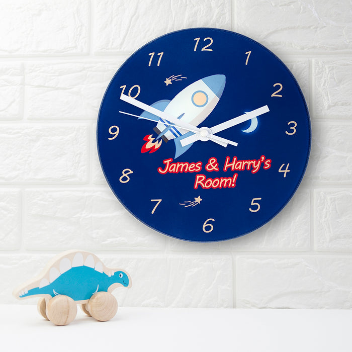 Personalised Rocket To The Moon Wall Clock - Myhappymoments.co.uk