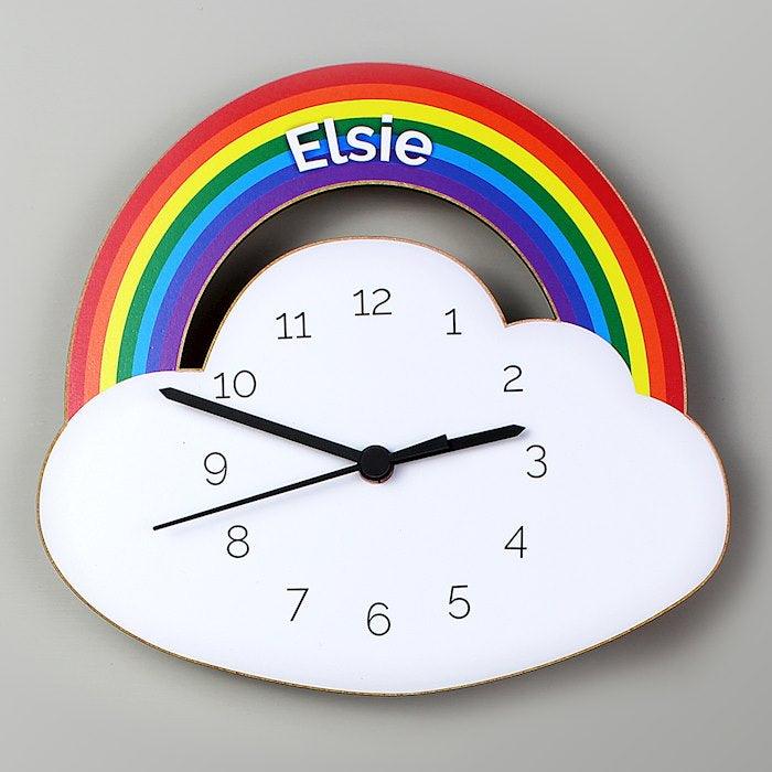 Personalised Rainbow and Cloud Shape Wooden Clock