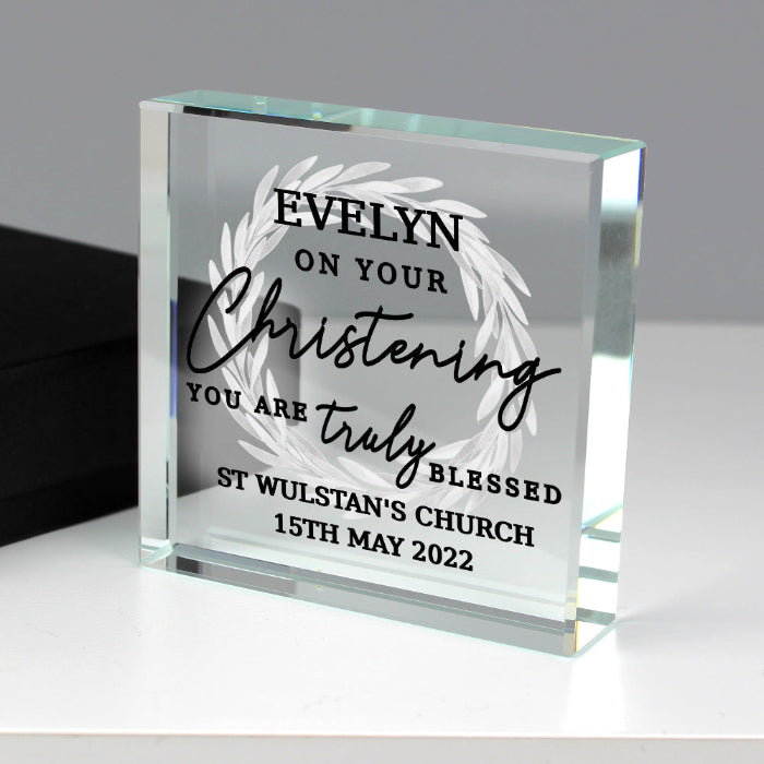 Personalised Truly Blessed Christening Glass Gift Plaque