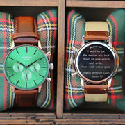 Personalised Men's Architect Motivator Watch In Envy Green With Walnut Strap