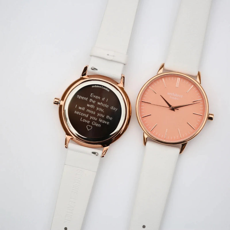Engraved Ladies Architect Coral Watch With White Strap