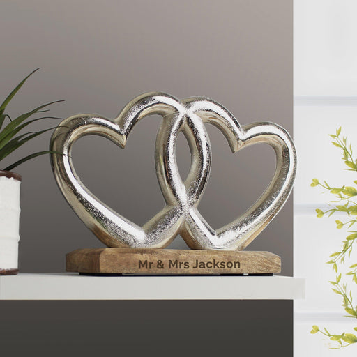 Personalised Free Text Standing Double Heart Ornament