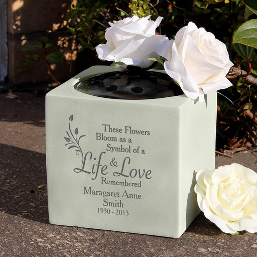 Personalised Life & Love Memorial Graveside Vase - Myhappymoments.co.uk