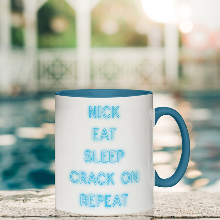 Personalised Eat Sleep Crack On Repeat Blue Mug from Pukkagifts.uk