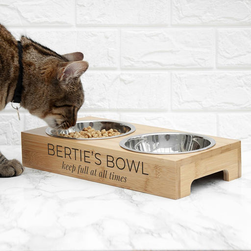 Personalised Bamboo Double Pet Bowl