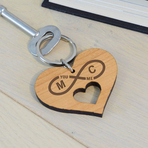Personalised Infinity Initials Wooden Heart Keyring - Myhappymoments.co.uk