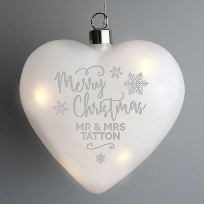 Personalised Merry Christmas LED Hanging Glass Heart Decoration 