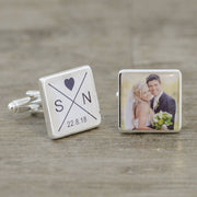Personalised Groom Cufflinks - Initials Date & Photo