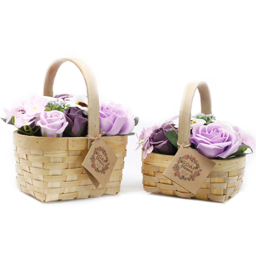 Lilac Soap Flower Bouquet in Wicker Basket