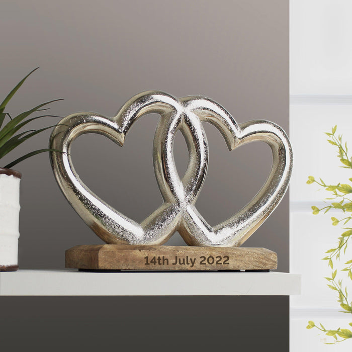 Personalised Free Text Standing Double Heart Ornament