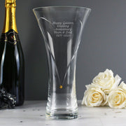 Engraved Large Hand Cut Gold Diamante Heart Vase