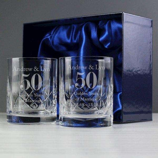 Pair Of Personalised Anniversary Crystal Whisky Glasses - Myhappymoments.co.uk