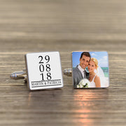 Personalised Groom Cufflinks - Wedding Date Photo