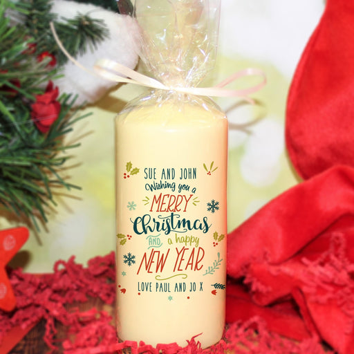 Personalised Wishing You A Merry Christmas and A Happy New Year Candle - Myhappymoments.co.uk