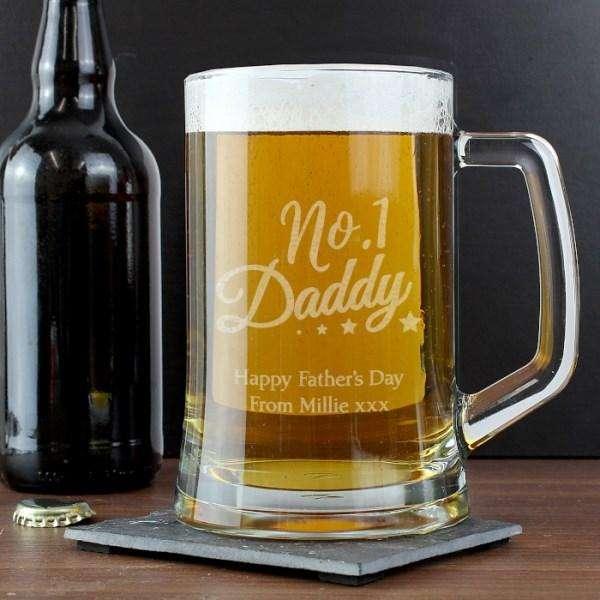 Personalised 'No.1 Daddy' Glass Pint Stern Glass Tankard - Myhappymoments.co.uk