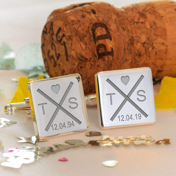 Personalised Groom Cufflinks - Initials With Heart