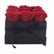 Soap Flower Gift Bouquet In Box - 9 Red Roses - Square