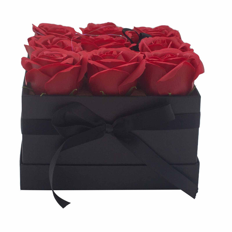 Soap Flower Gift Bouquet In Box - 9 Red Roses - Square