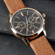 Engraved Mens Rose Gold Tone Watch with Brown Strap Gift Boxed
