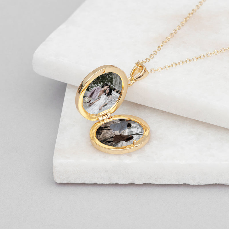 Personalised Oval Photo Locket Necklace - Gold Plated
