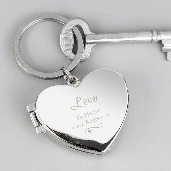 Personalised Swirl Heart Photo Locket Keyring
