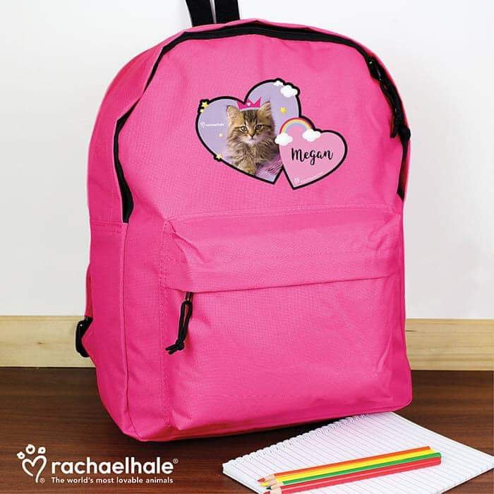 Personalised Rachael Hale Cute Cat Pink Backpack - Myhappymoments.co.uk