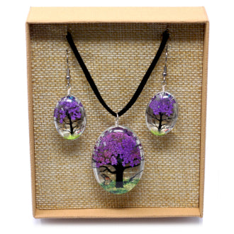 Pressed Flowers Jewellery Set - Tree of Life - Lavender