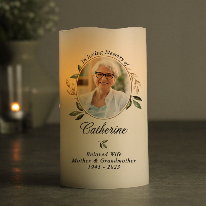Personalised In Loving Memory Memorial Photo Upload LED Candle