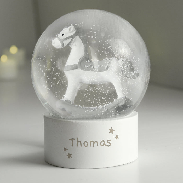 Personalised Rocking Horse Glitter Snow Globe - Name