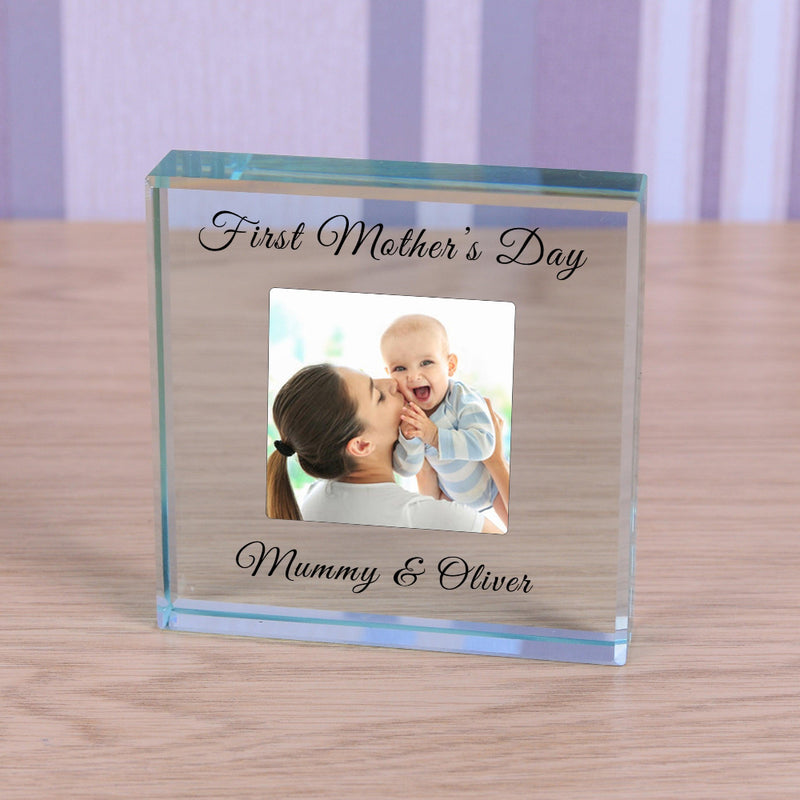 Personalised First Mother’s Day Photo Glass Block - Mummy &
