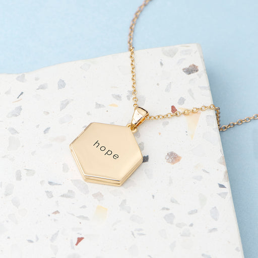 Personalised Hexagonal Photo Locket Necklace - Gold Plated