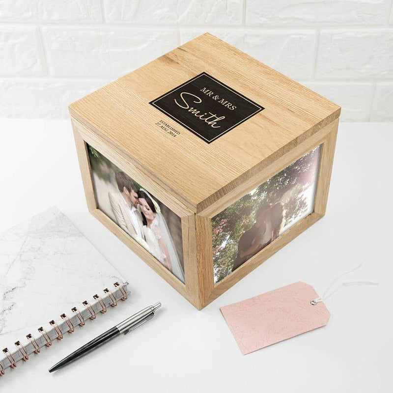 Personalised Wedding Oak Photo Keepsake Cube Box - Myhappymoments.co.uk