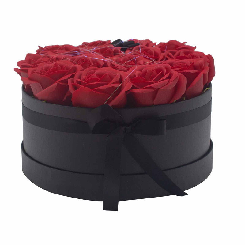 Soap Flower Gift Bouquet In Box - 14 Red Roses - Round