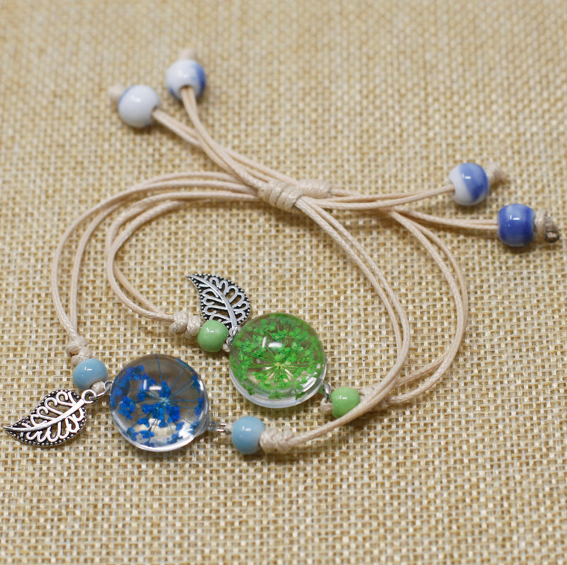 Pressed Flowers Bracelet - Pretty Flower & Leaf