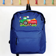 Personalised Tractor Blue Backpack