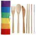 Rainbow Stripe 100% Natural Bamboo Cutlery 6 Piece Set in Canvas Holder