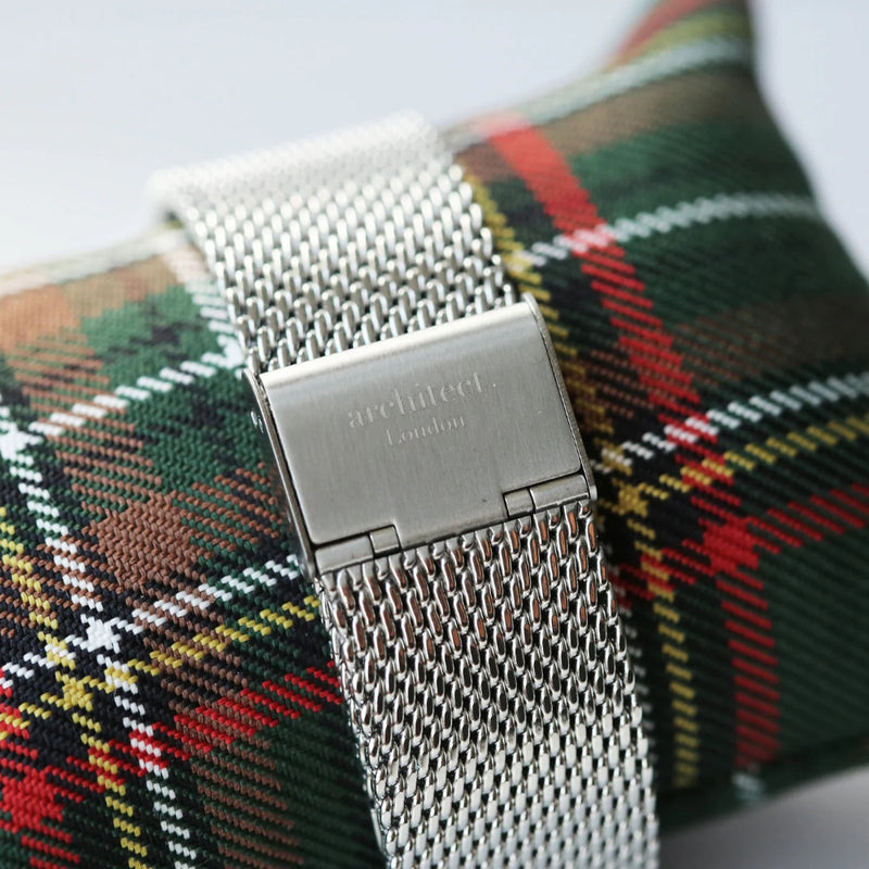 Personalised Men's Architect Minimalist Watch With Steel Silver Mesh Strap