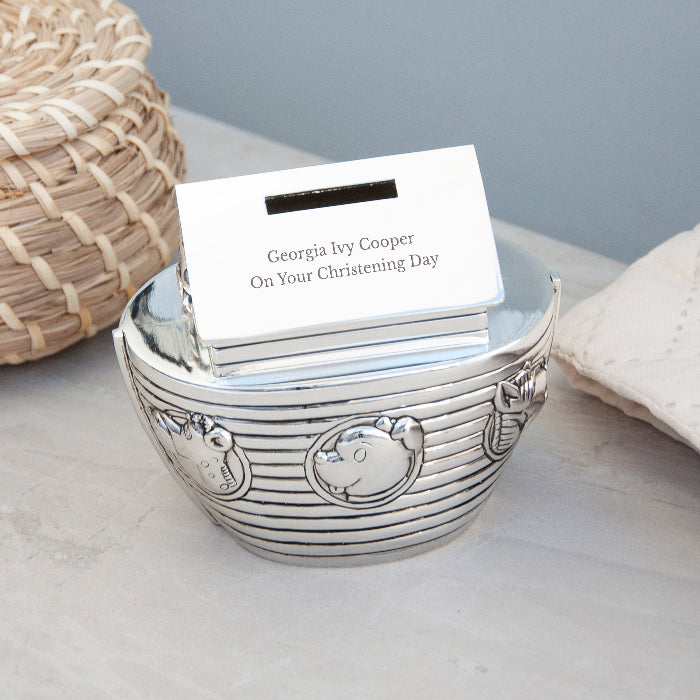 Personalised Silver Plated Noah’s Ark Money Box