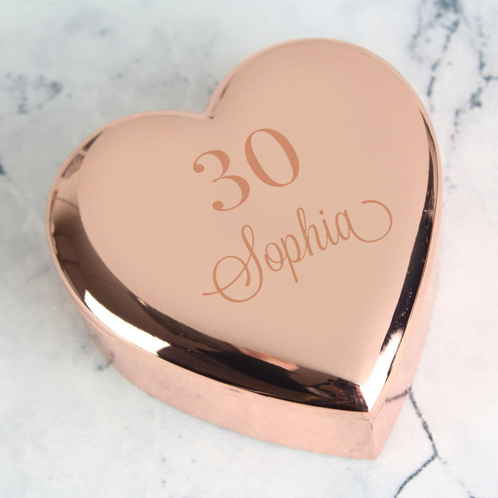 Personalised Birthday Age Rose Gold Heart Trinket Box