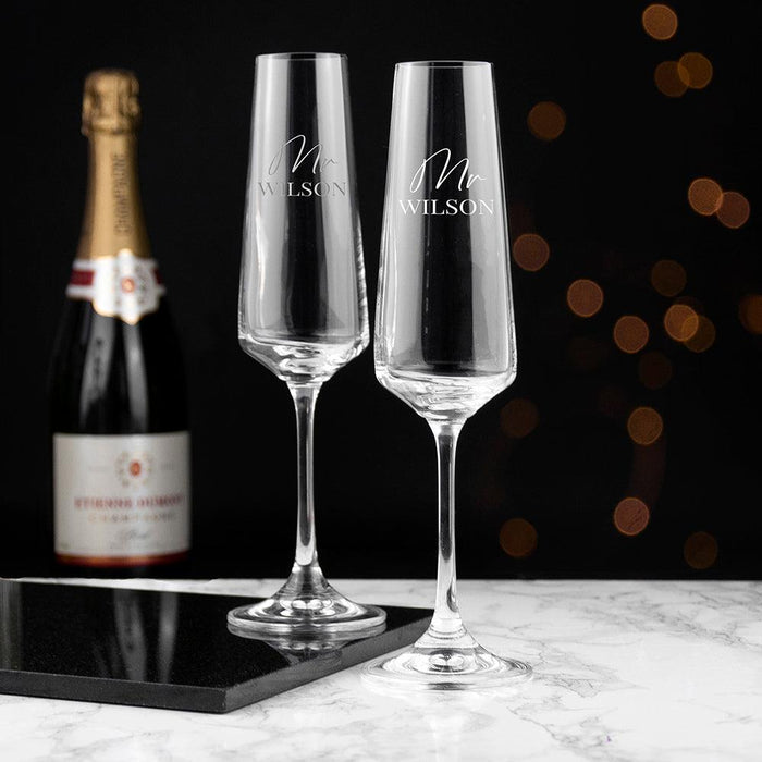 Personalised Couples Champagne Flute Glasses Set