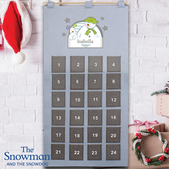 Personalised The Snowman Felt Pocket Advent Calendar In Silver Grey