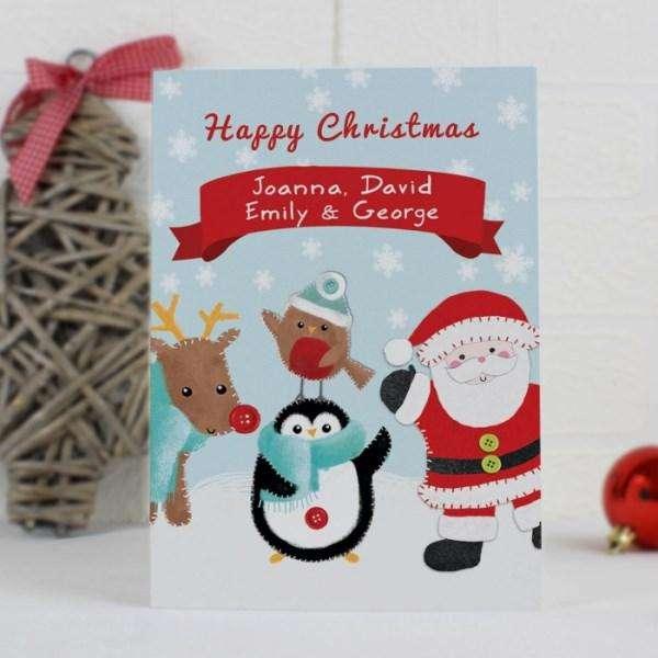 Personalised Santa & Friends Christmas Card - Myhappymoments.co.uk