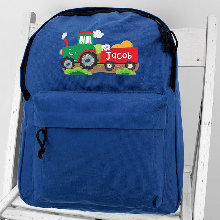 Personalised Tractor Blue Backpack