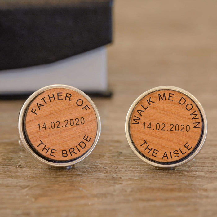 Personalised Walk Me Down The Aisle Wedding Wooden Cufflinks - Myhappymoments.co.uk
