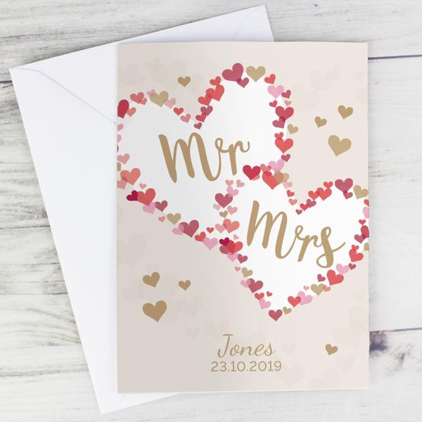 Personalised Mr & Mrs Confetti Hearts Card - Myhappymoments.co.uk