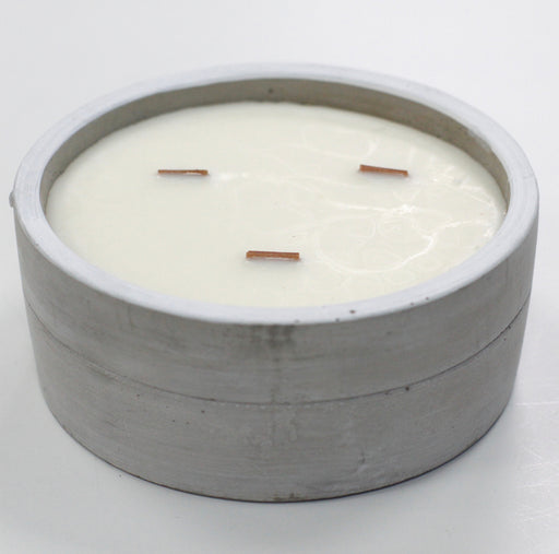 Concrete Wooden Wick Large Round Candle  - Patchouli & Dark Amber