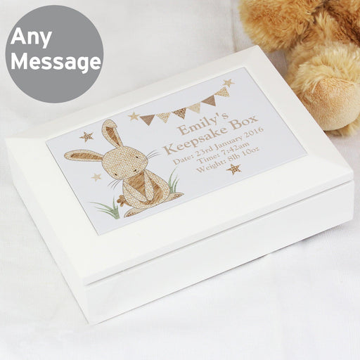 Personalised Hessian Rabbit Wooden White Jewellery Box - Myhappymoments.co.uk